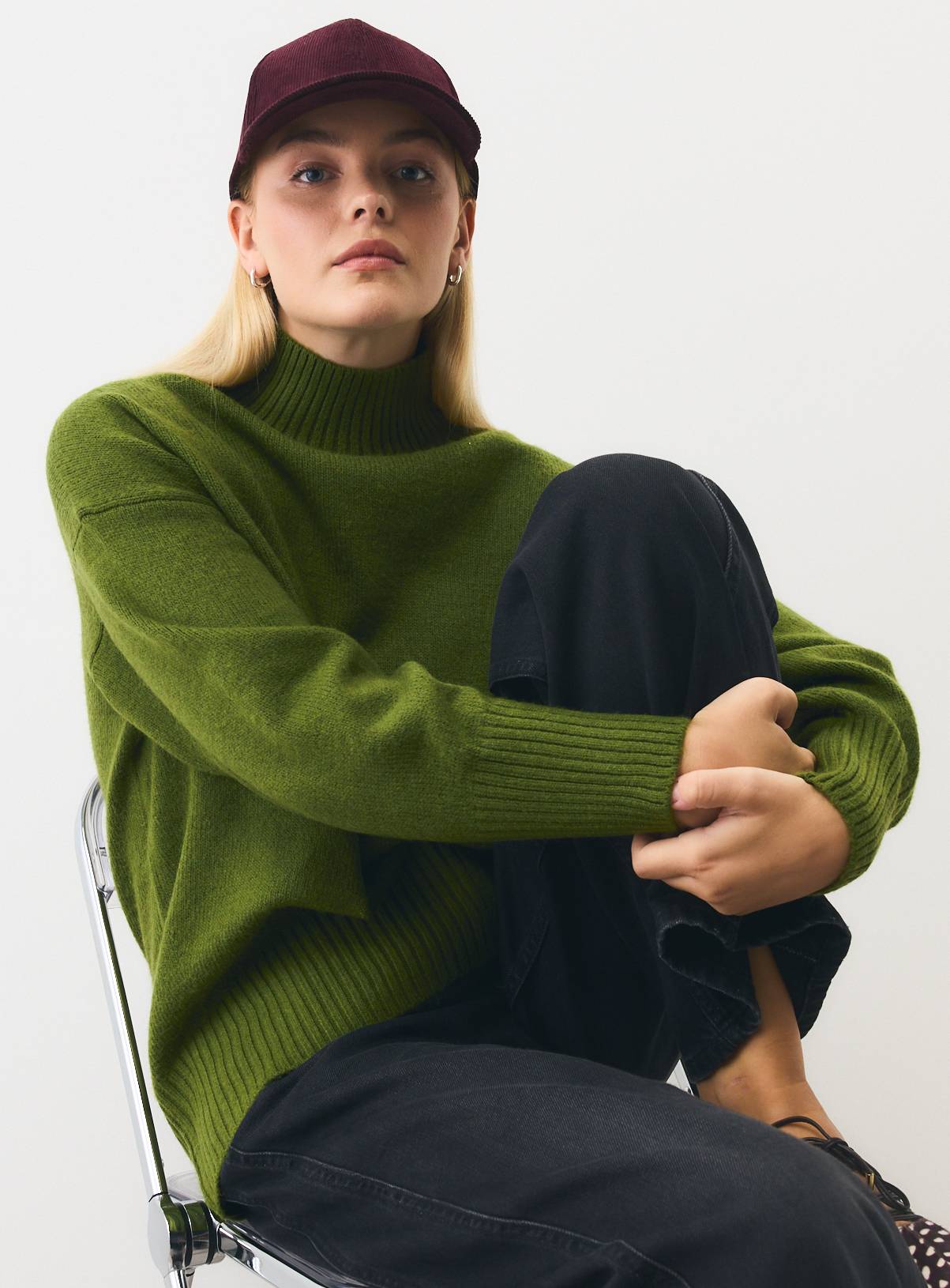 Dark Green High Neck Oversized Jumper S - Image 2